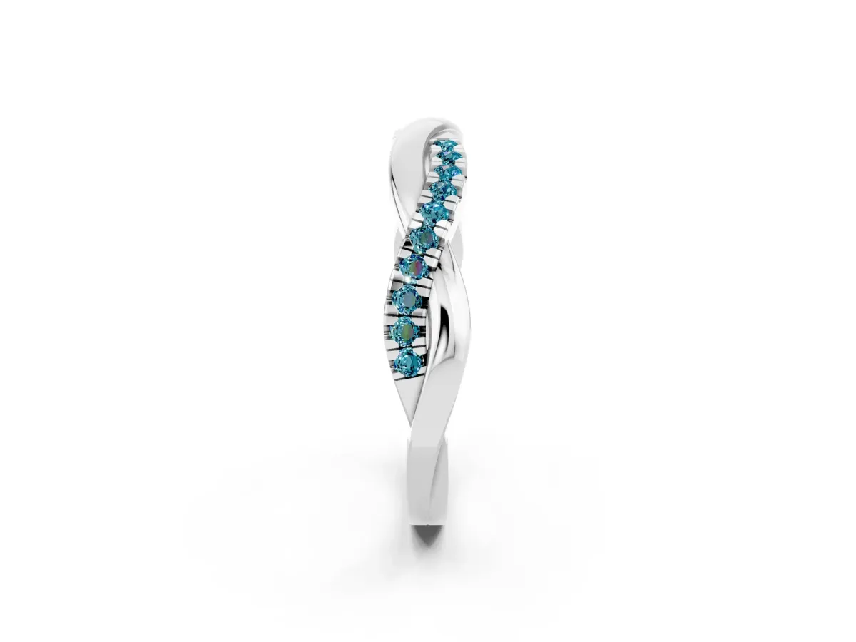 Round Blue Topaz Twisted Infinity Band with Prong Setting Platinum