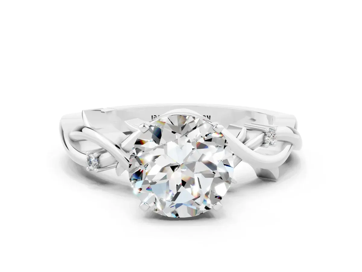 Round Cut Moissanite Solitaire Ring with Twisted Band and Prong Setting Silver
