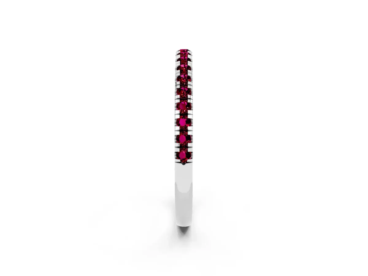 Pavé Round Garnet Half Eternity Band with Shared Prong Setting Platinum