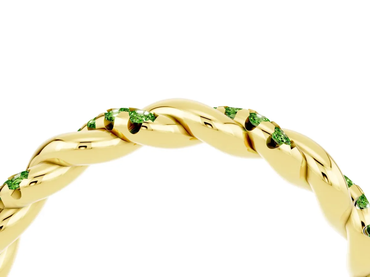 Twisted Pavé Round Peridot Eternity Band Yellow gold