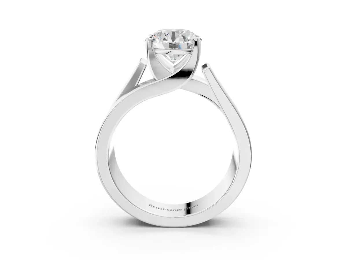 Modern Tension Set Round Cut Diamond Solitaire Wide Band Ring Silver