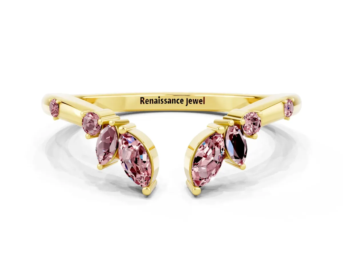 Open Marquise Cluster Morganite Band with Prong Setting Yellow gold