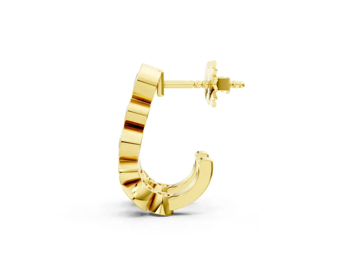 Bezel Set Round Diamond Hoop Earrings Yellow gold