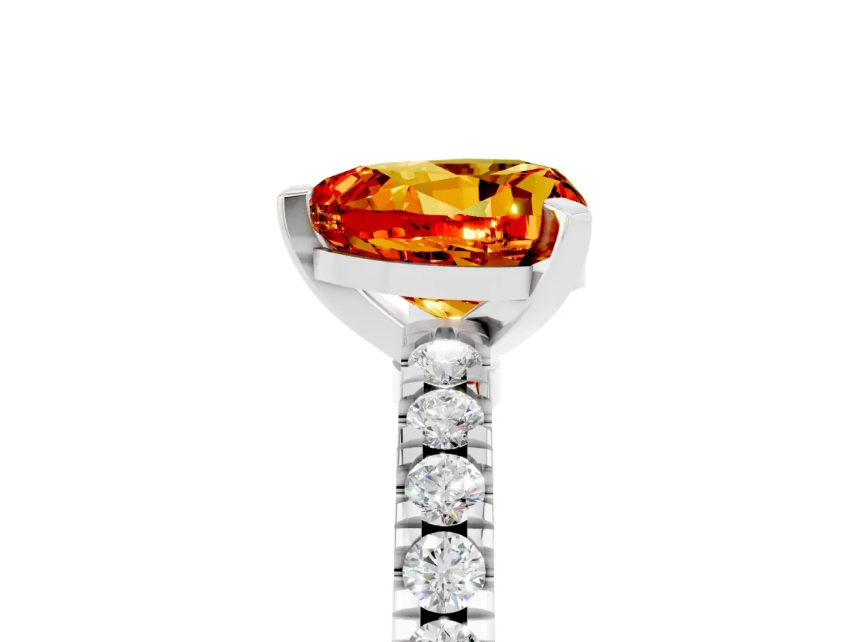 Heart Cut Solitaire Citrine with Pavé Band and Four-Prong Setting Silver