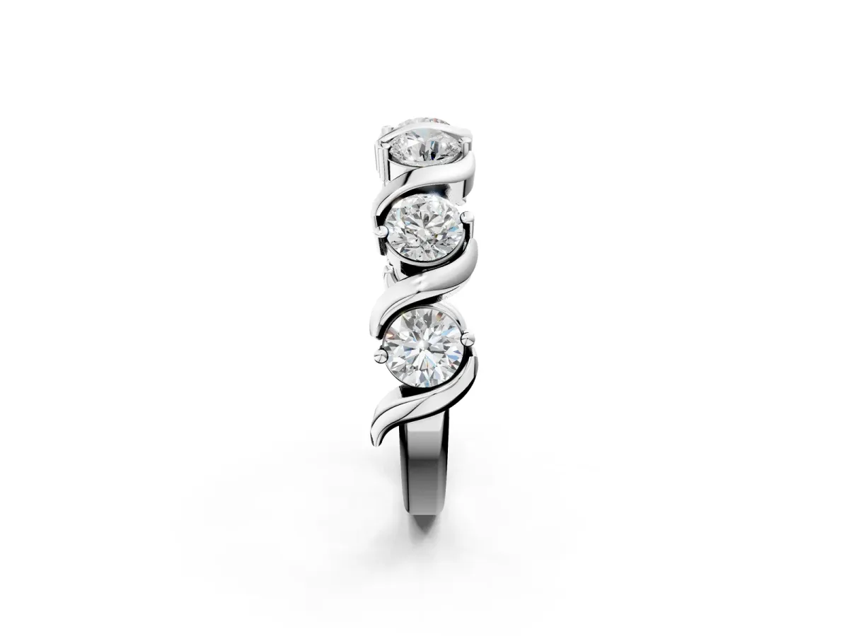 Round Diamond Half Eternity Band with Wave Prong Setting Silver