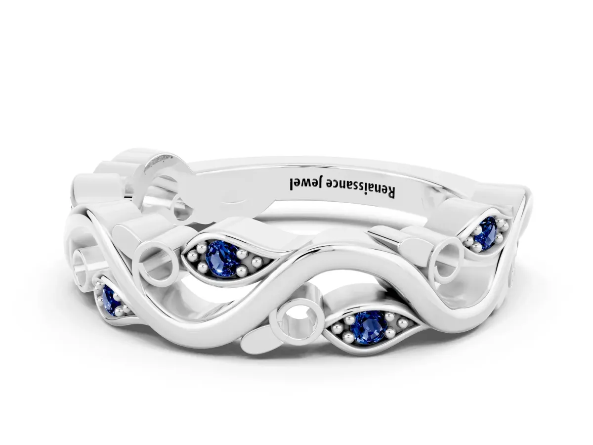 Marquise Blue Sapphire Vine Eternity Band with Bezel Setting White gold