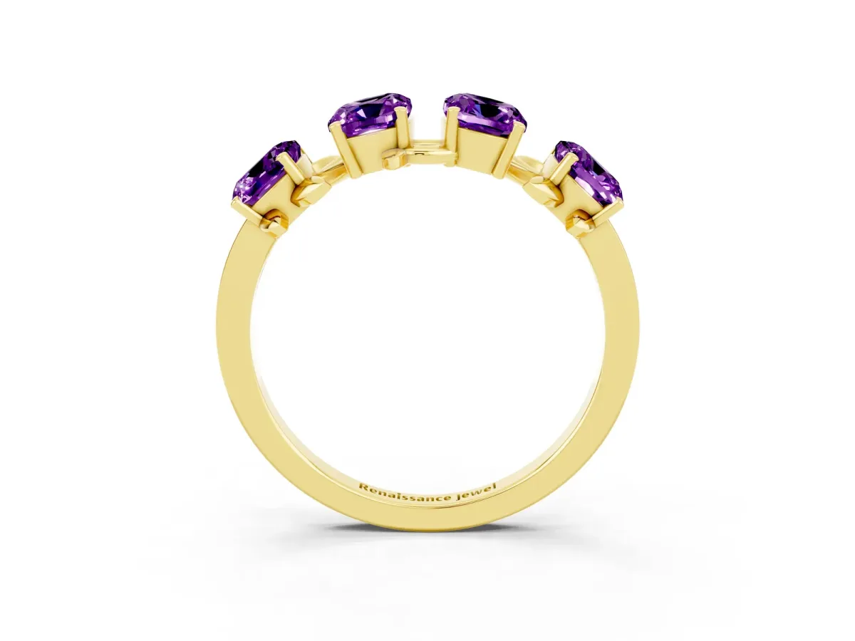 Emerald Cut Amethyst Prong-Set Half Eternity Band Yellow gold