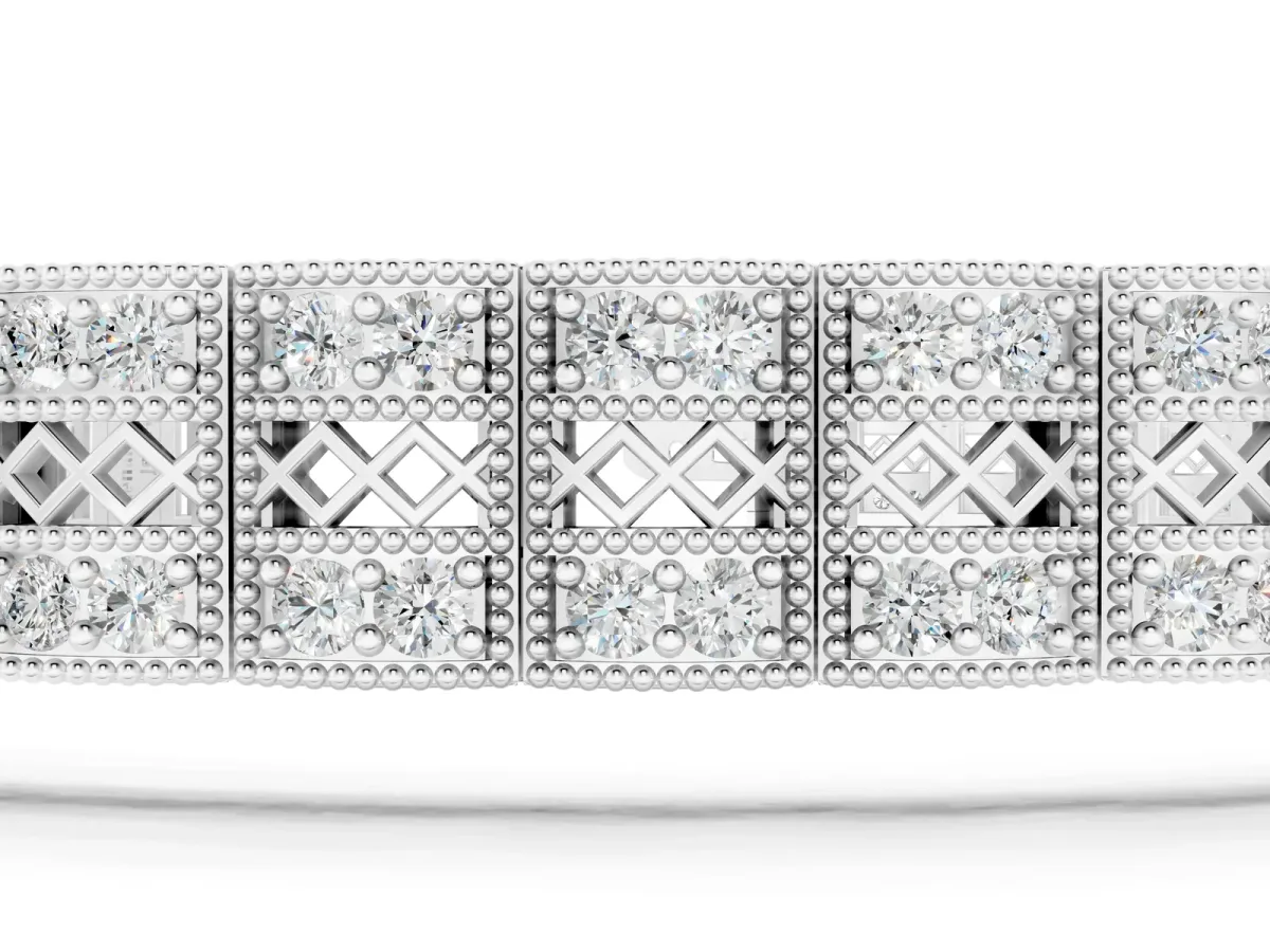 Round Diamond Pavé Tennis Bracelet with Box Clasp Silver