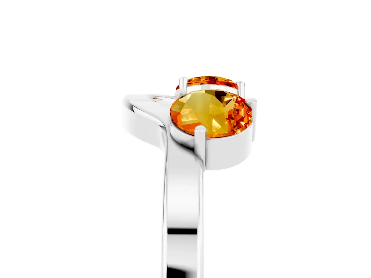 Dual Round Citrine Open Band Ring with Prong Setting Silver