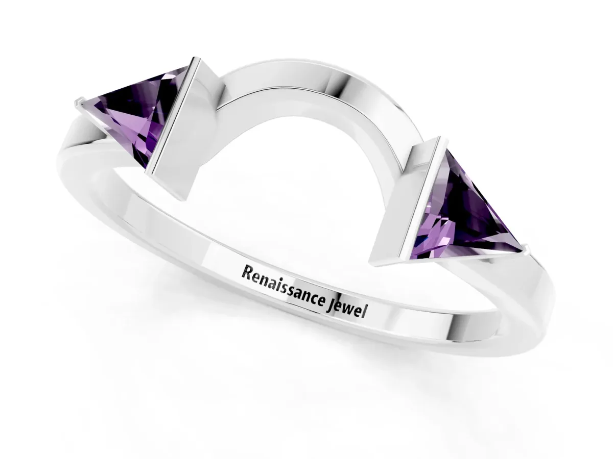 Trillion Amethyst Open Band Ring with Bezel Setting Silver