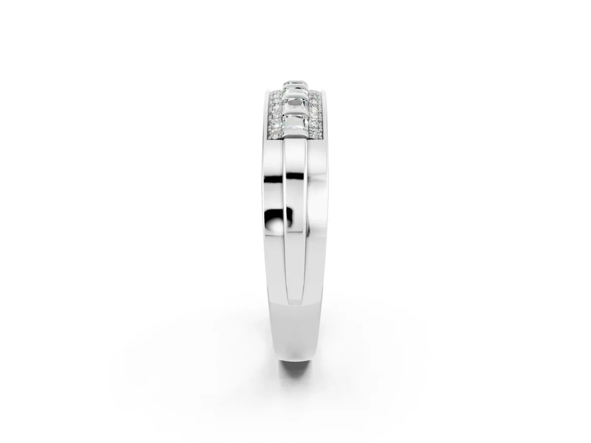 Bar-Set Princess Cut Moissanite Pavé Band Silver