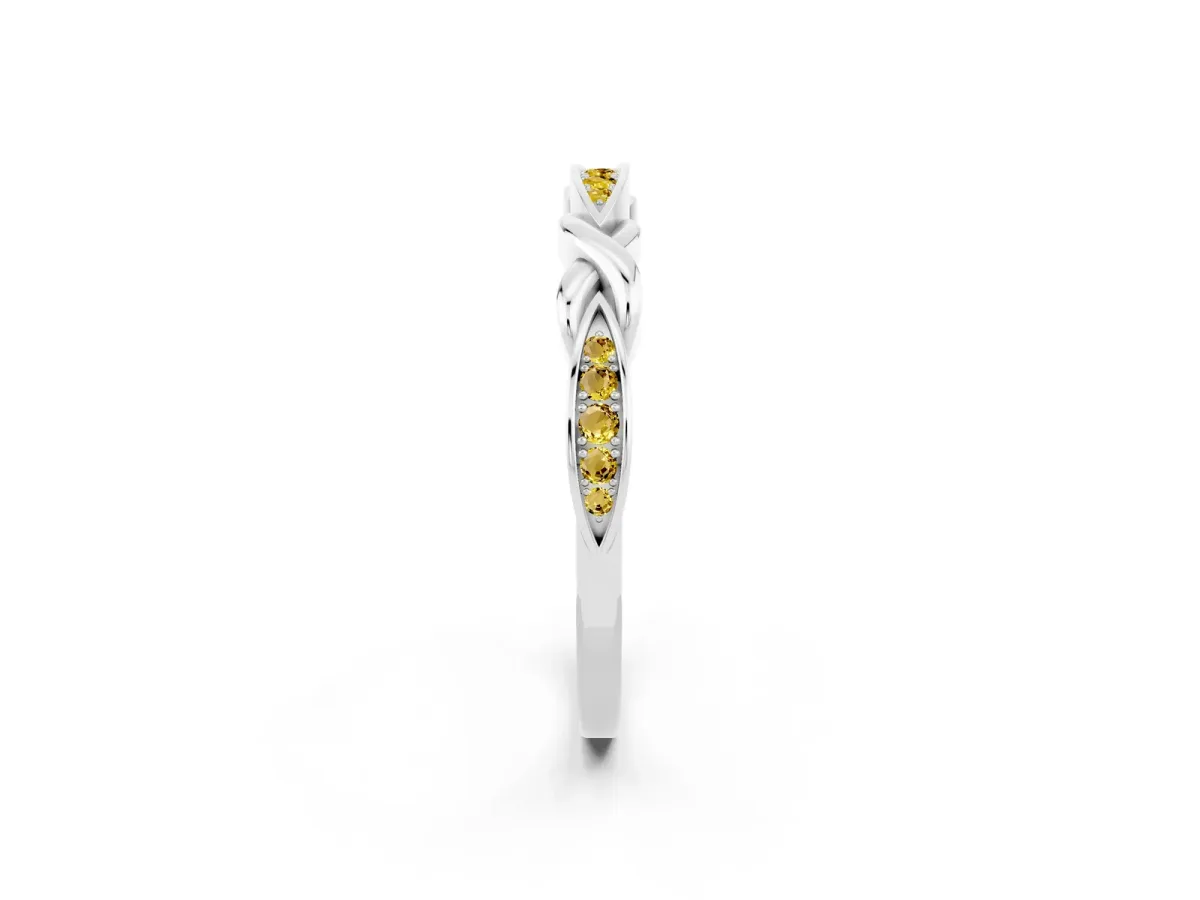 Twisted Marquise Yellow Sapphire Pavé Band with Shared Prong Setting White gold