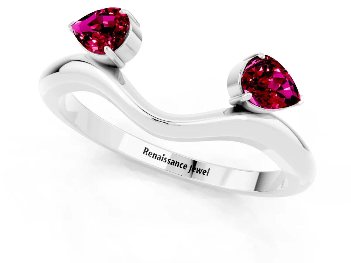 Pear Cut Garnet Two-Stone Open Band Ring with Prong Setting Silver