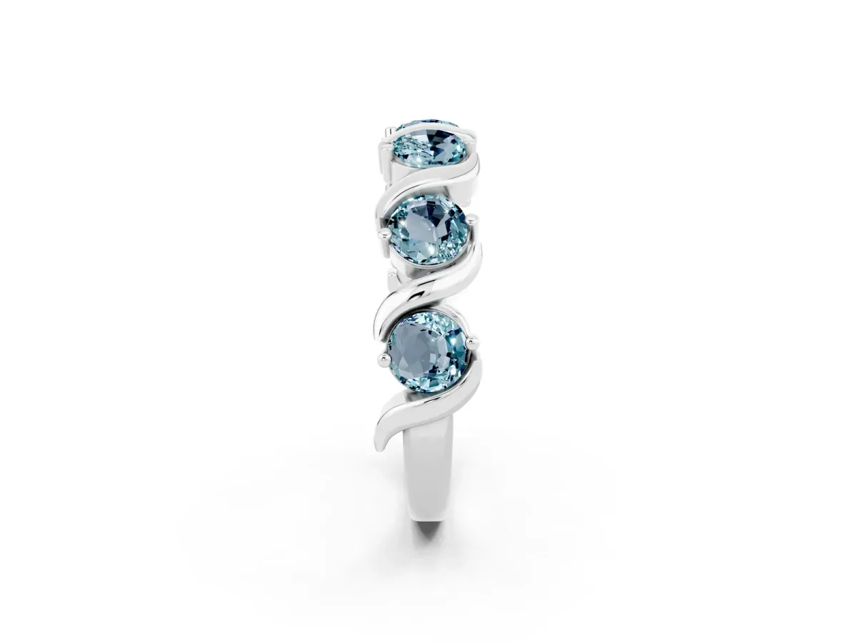 Round Aquamarine Half Eternity Band with Wave Prong Setting Platinum