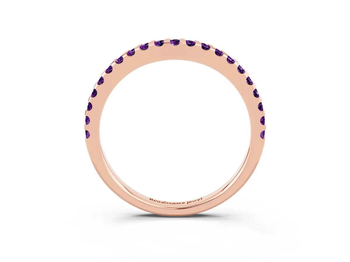 Round Amethyst Pavé Curved Wedding Band Rose gold