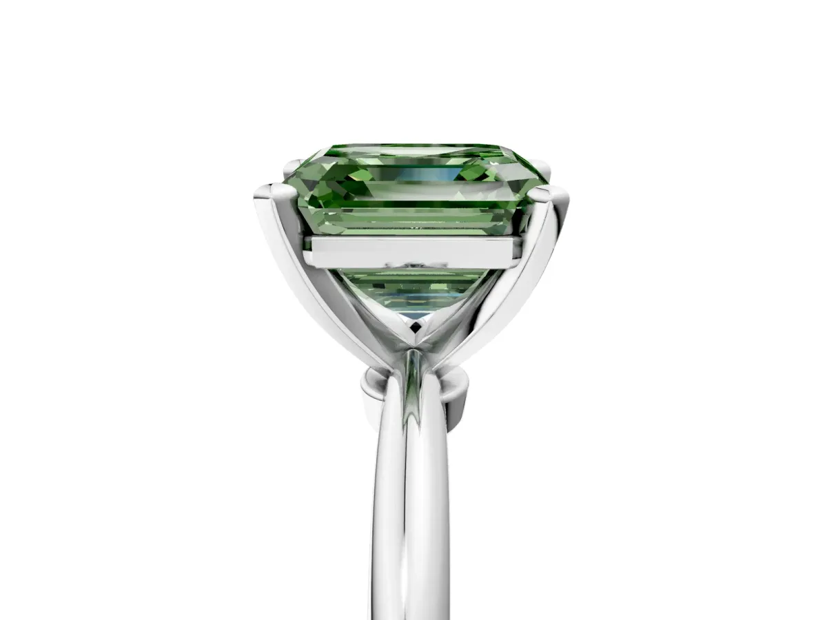 Fancy Green Asscher Cut Diamond Solitaire Ring with Six-Prong Setting and Classic Band Silver