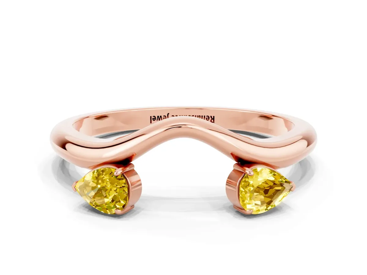 Pear Cut Yellow Sapphire Two-Stone Open Band Ring with Prong Setting Rose gold