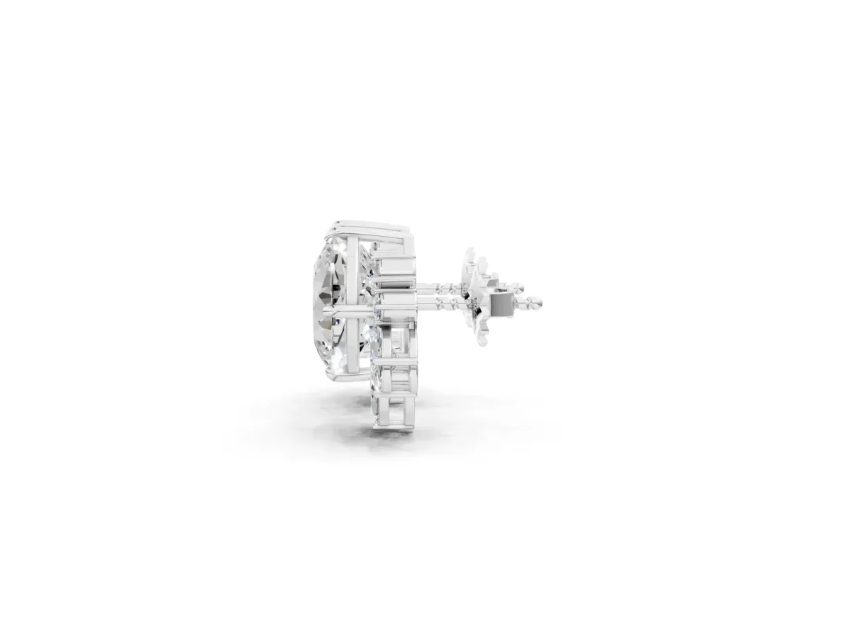 Cushion Cut Diamond Floral Stud Earrings with Multi-Shape Accents Silver