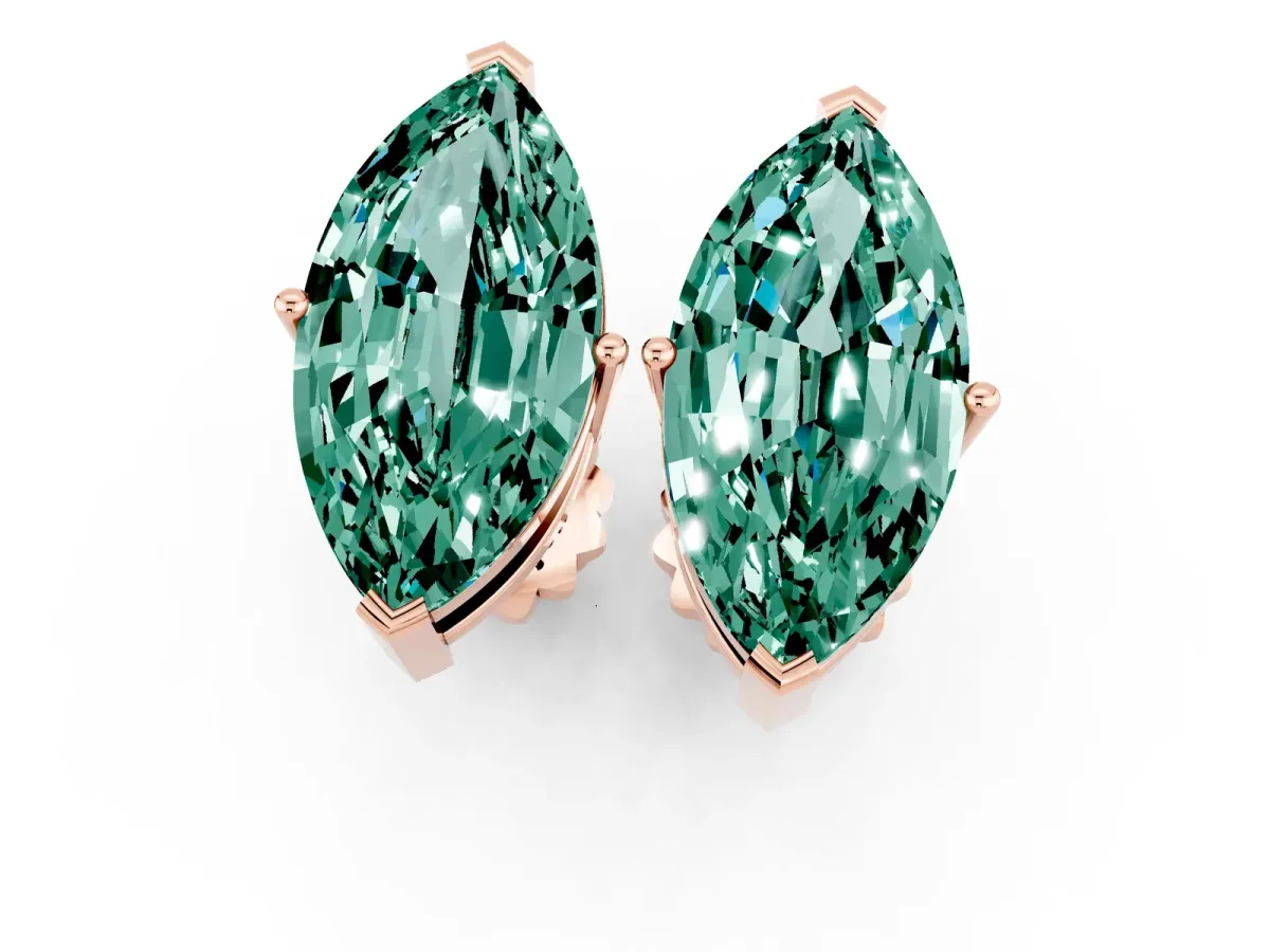 Marquise Cut Green Sapphire Stud Earrings Rose gold