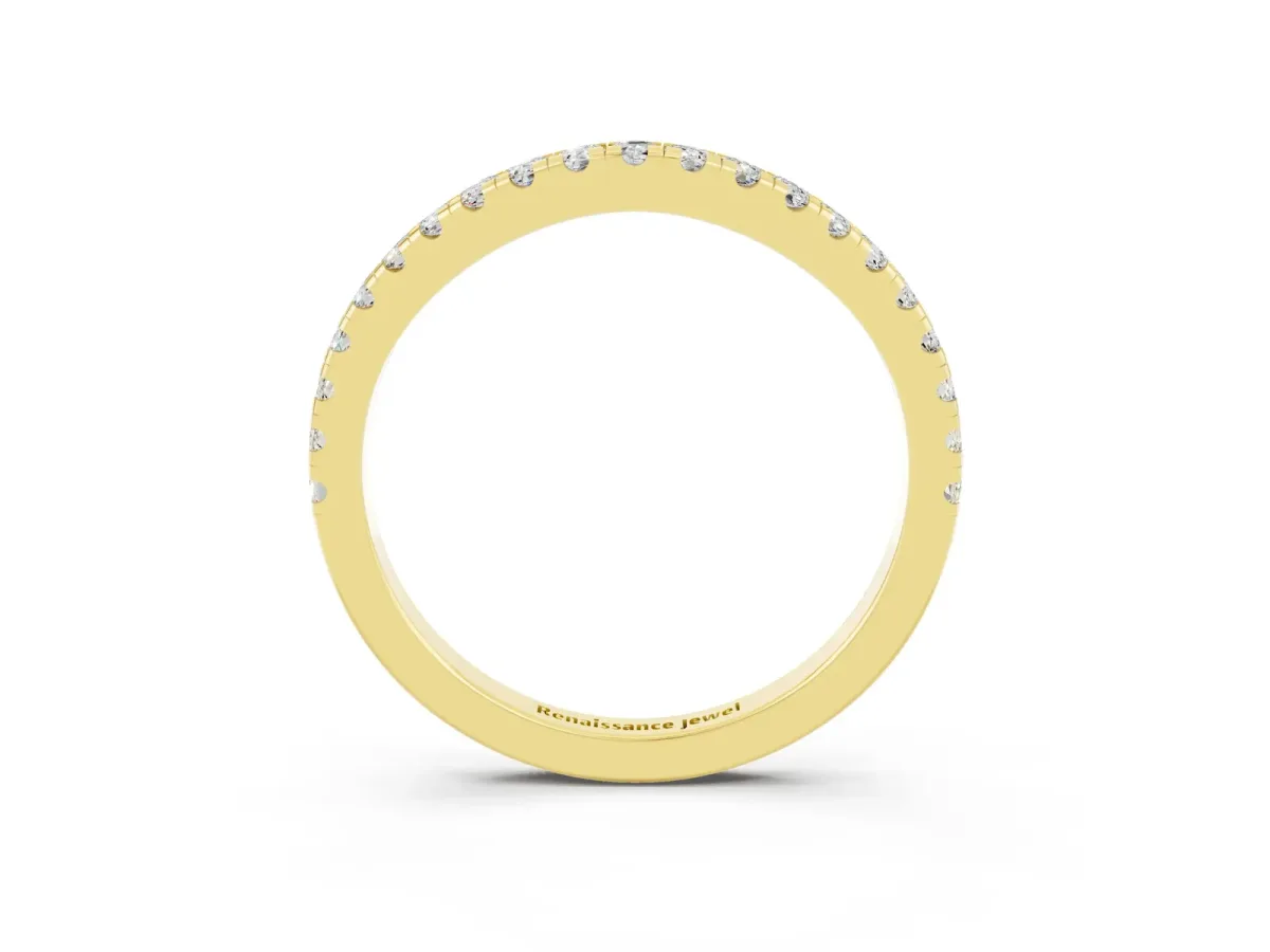Round Moissanite Pavé Half Eternity Band with Shared Prong Setting Yellow gold