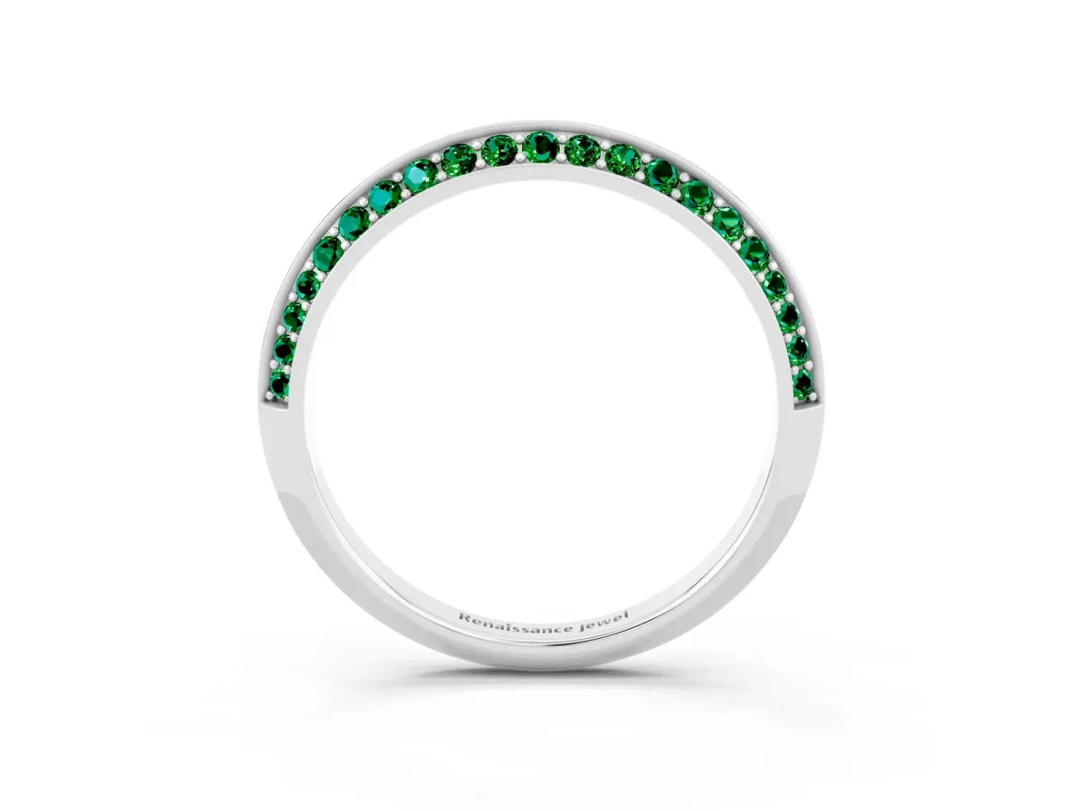 Double Row Pavé Round Emerald Eternity Band with Channel Setting White gold