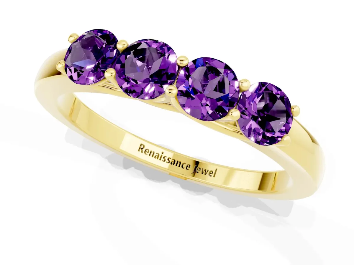 Four-Stone Round Amethyst Prong-Set Band Yellow gold