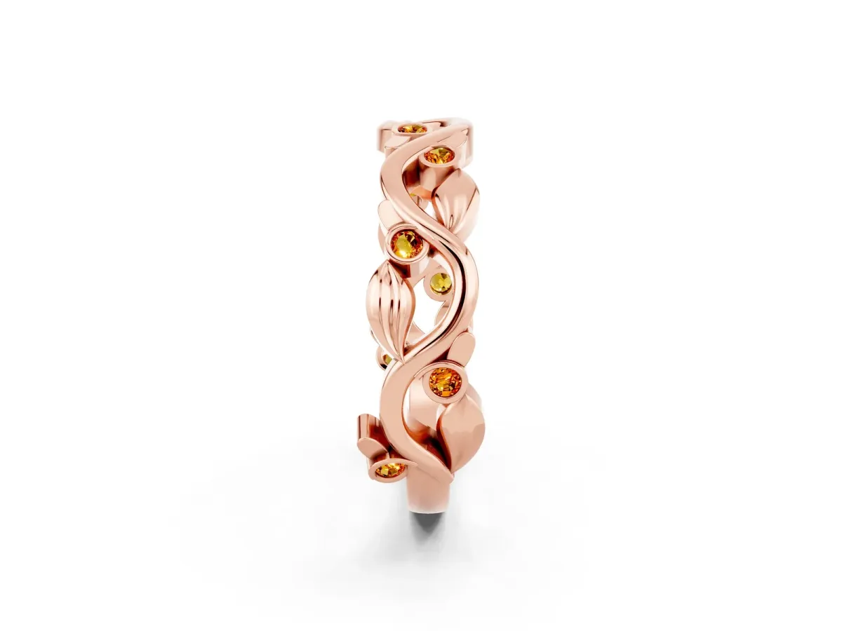 Round Citrine Leaf Eternity Band with Bezel Setting Rose gold