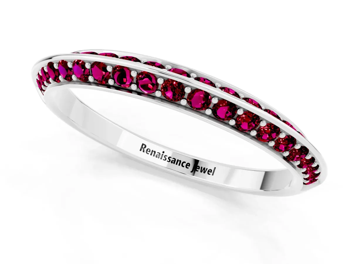 Double Row Pavé Round Garnet Eternity Band with Channel Setting White gold