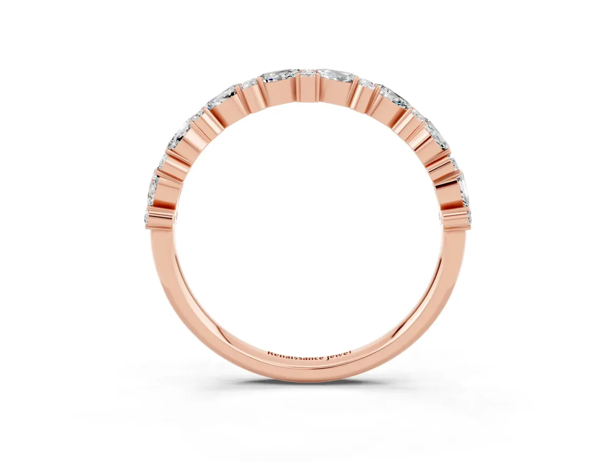Pear and Round Moissanite Wedding Band Rose gold