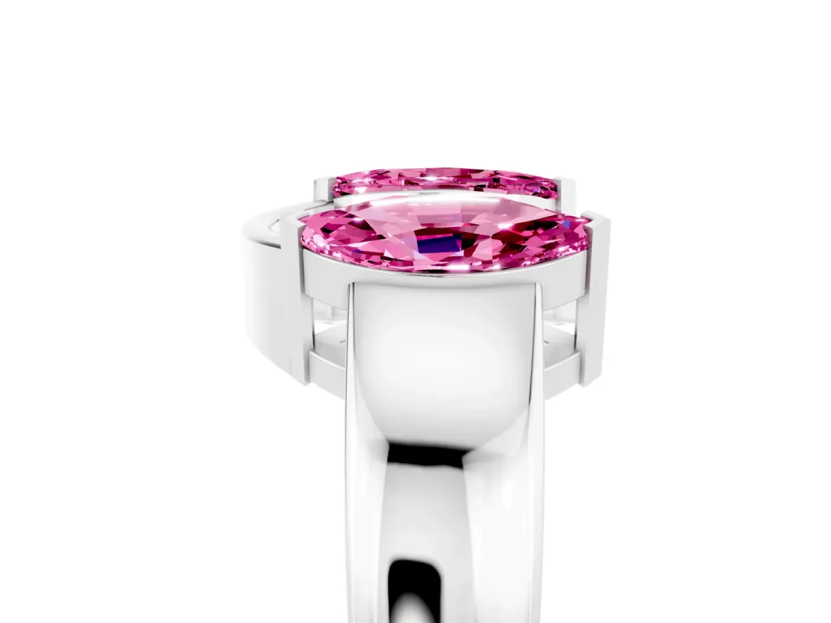 Marquise Pink Sapphire Open Band Ring with Tension Setting Silver