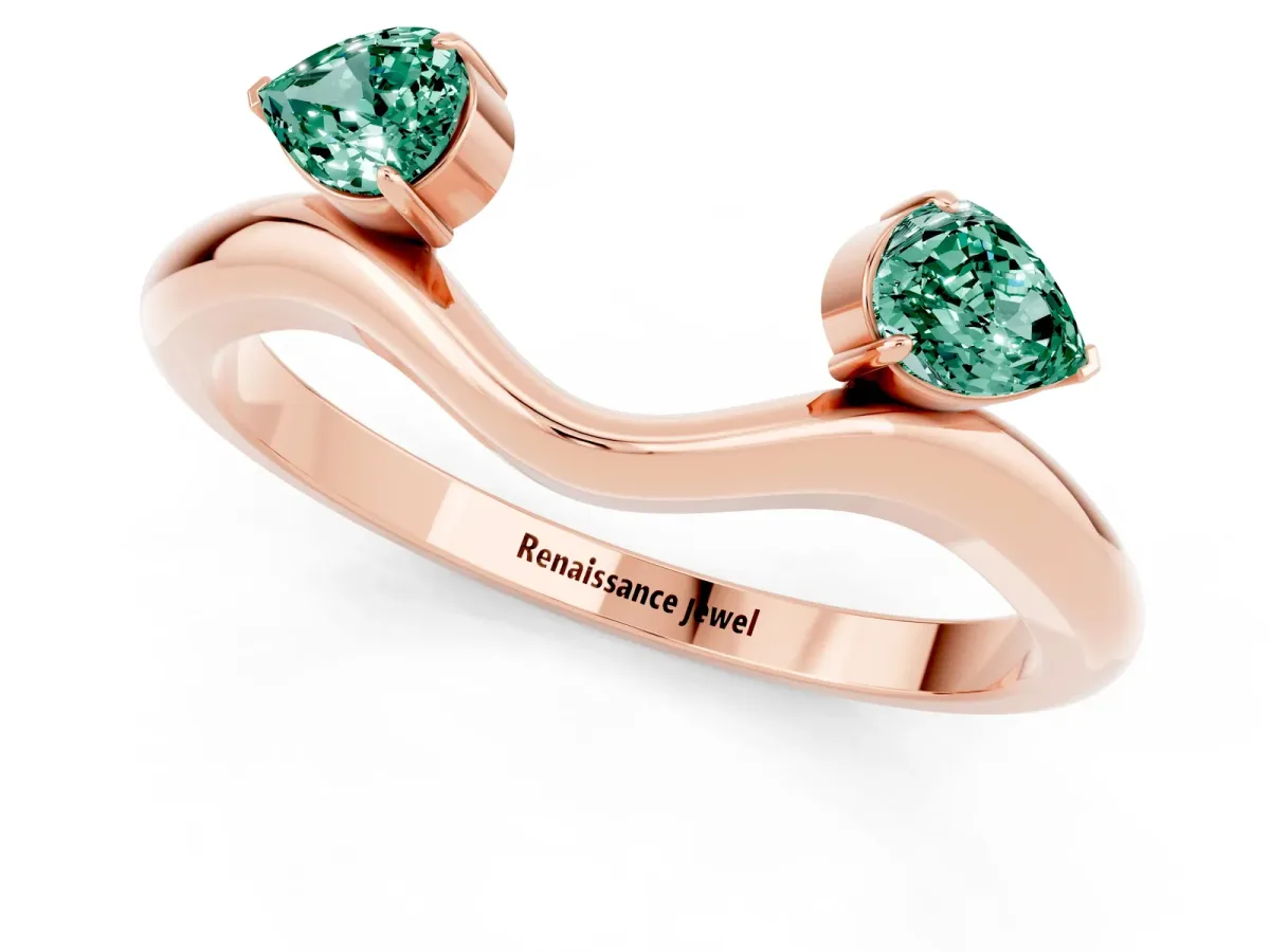 Pear Cut Green Sapphire Two-Stone Open Band Ring with Prong Setting Rose gold
