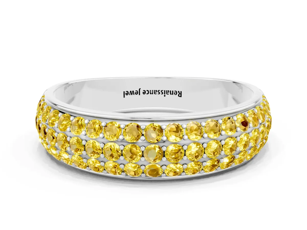 Three-Row Round Yellow Sapphire Eternity Band with Shared Prong Setting Silver