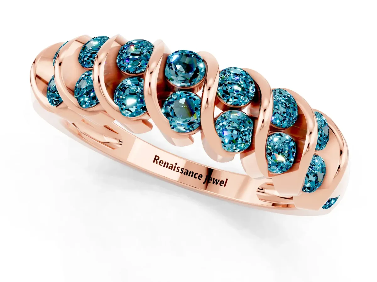 Channel Set Round Blue Topaz Multi-Row Band Rose gold