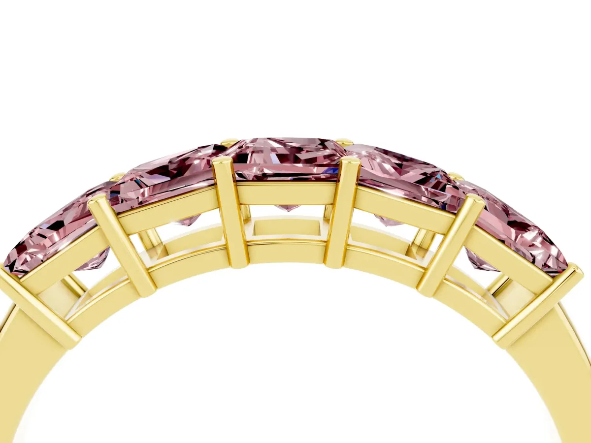 Princess Cut Five-Stone Morganite Band with Prong Setting Yellow gold