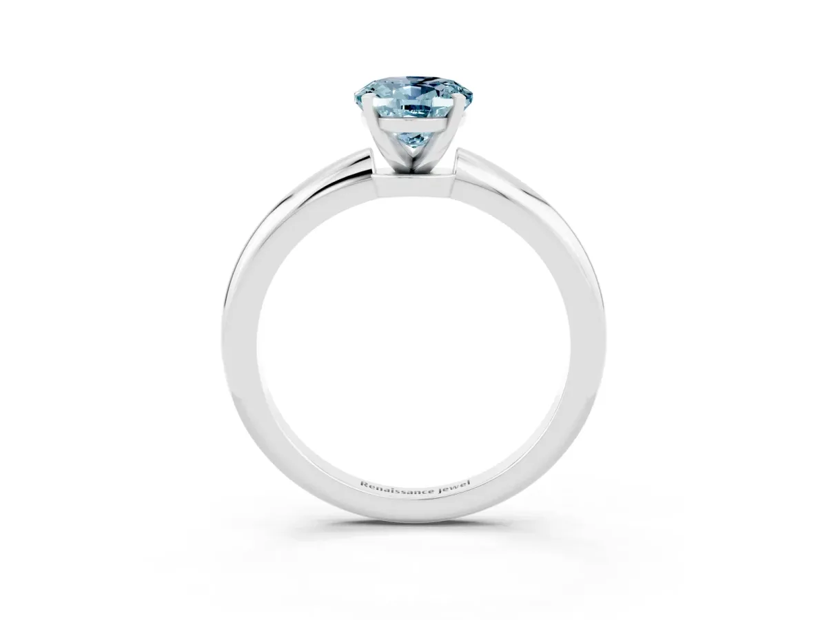 Oval Cut Aquamarine Solitaire Ring with Six-Prong Setting and Classic Band Silver