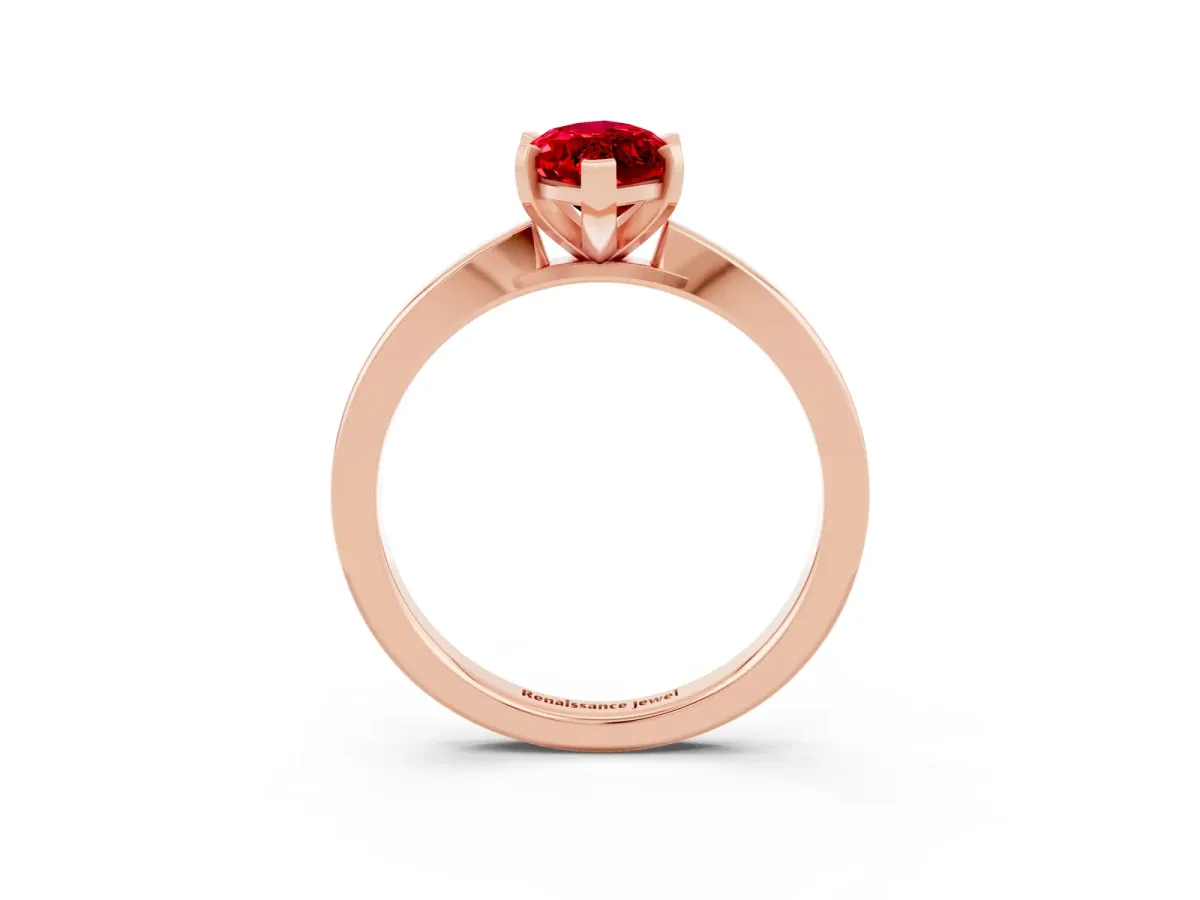 Marquise Cut Ruby Solitaire Engagement Ring with Classic Band and Four-Prong Setting Rose gold