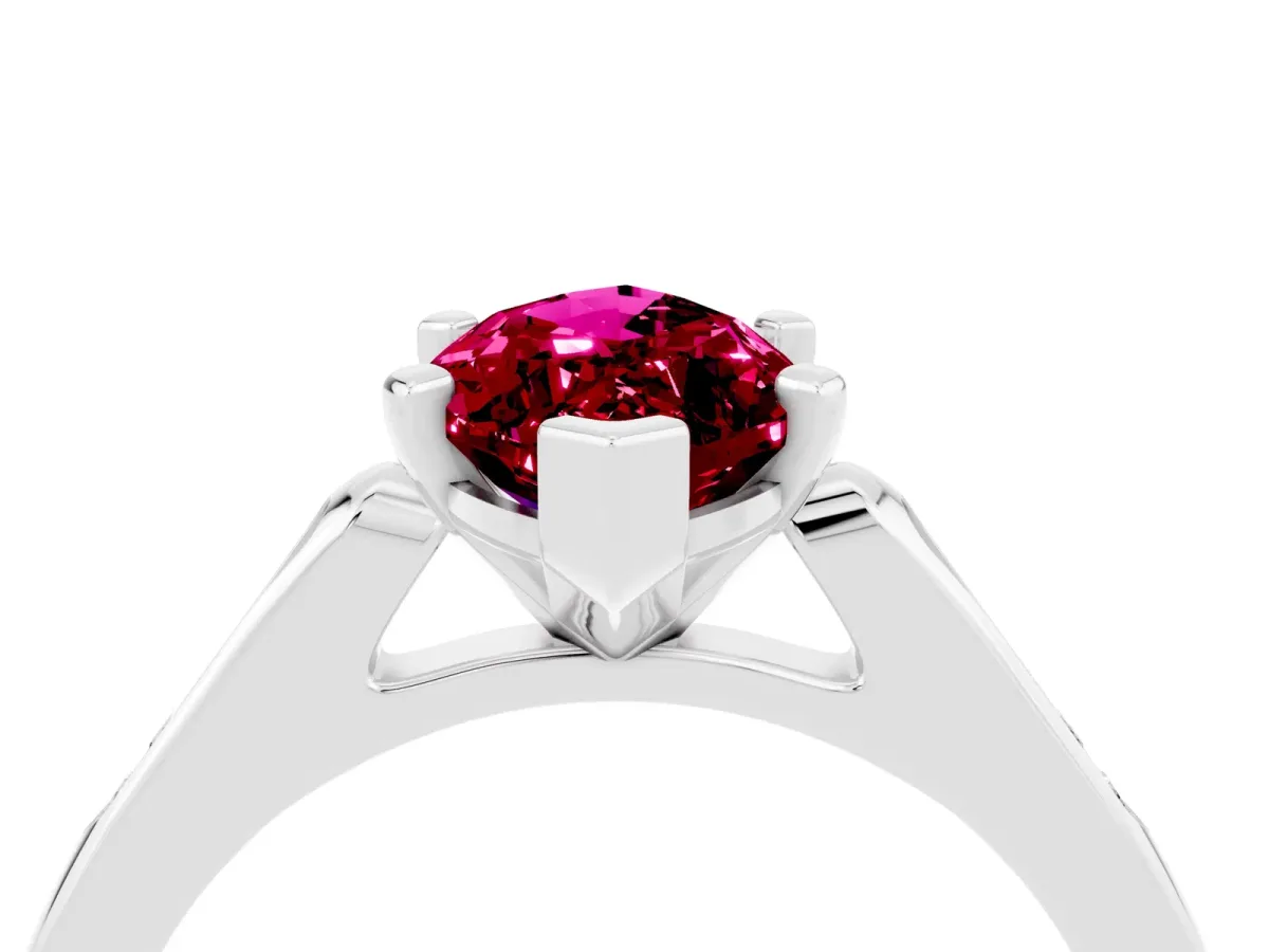 Marquise Cut Garnet Solitaire Ring with Channel Set Round Band and Prong Setting Silver