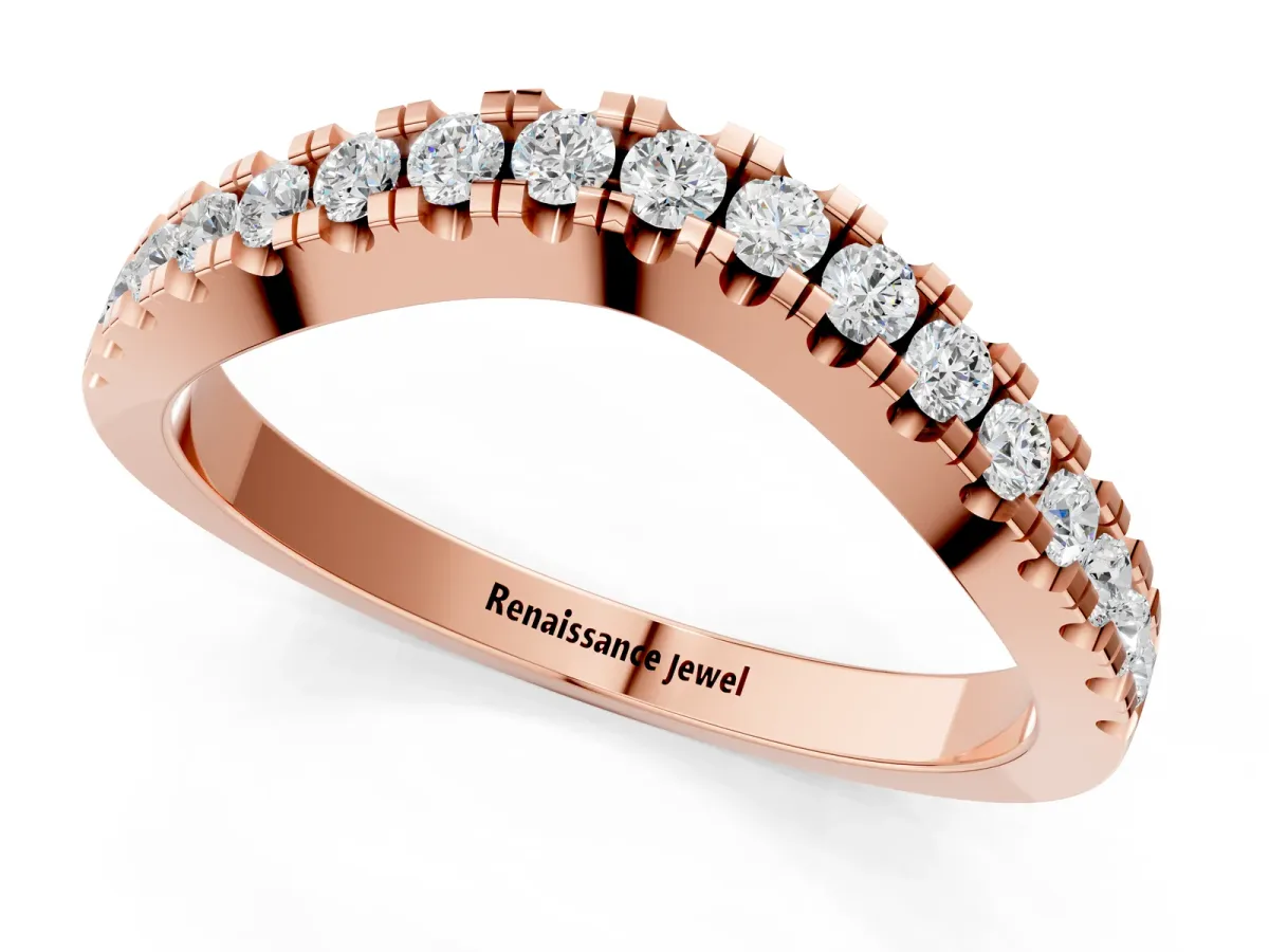 Round Diamond Pavé Curved Band with Shared Prong Setting Rose gold
