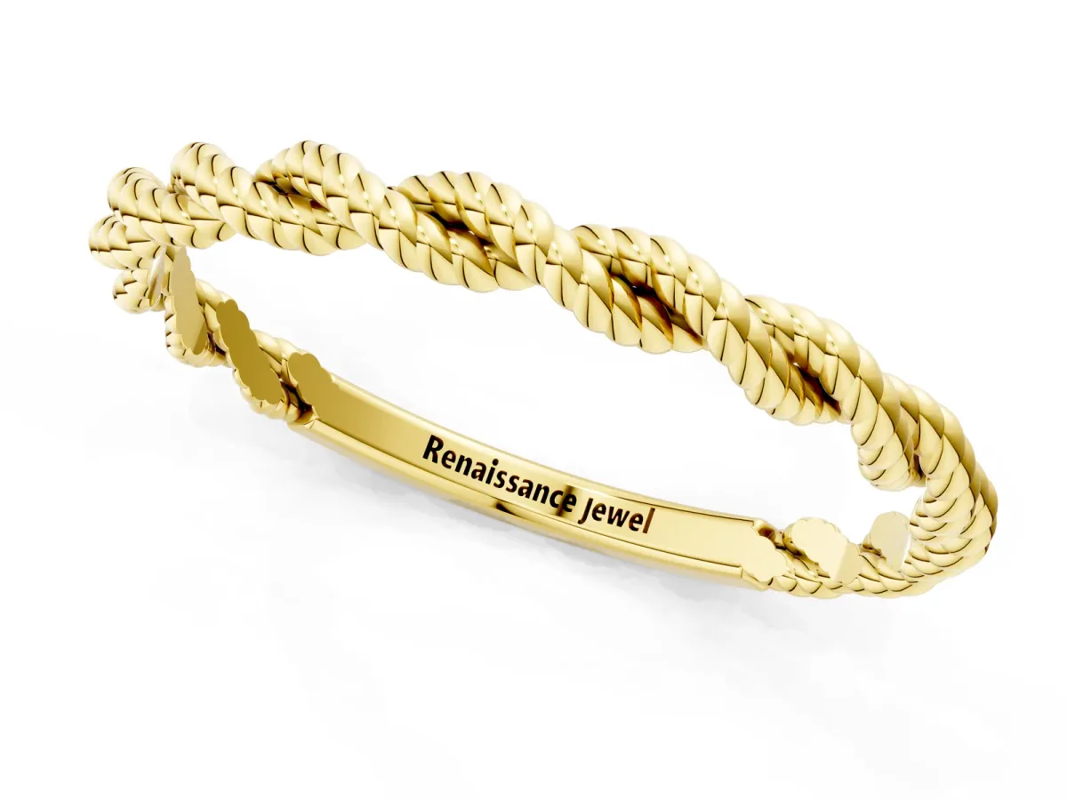 Twisted Rope Solitaire Band with Round Stone and Bezel Setting Yellow gold