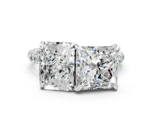 Radiant and Princess Toi Moi Ring with Prong Setting and Pave Band White gold