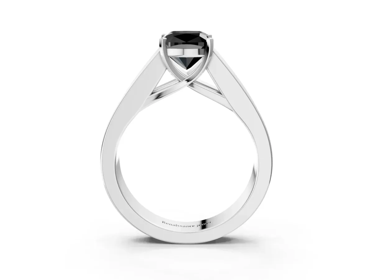 Fancy Black Cushion Cut Cut Channel Set Solitaire Ring with Four-Prong Setting Silver