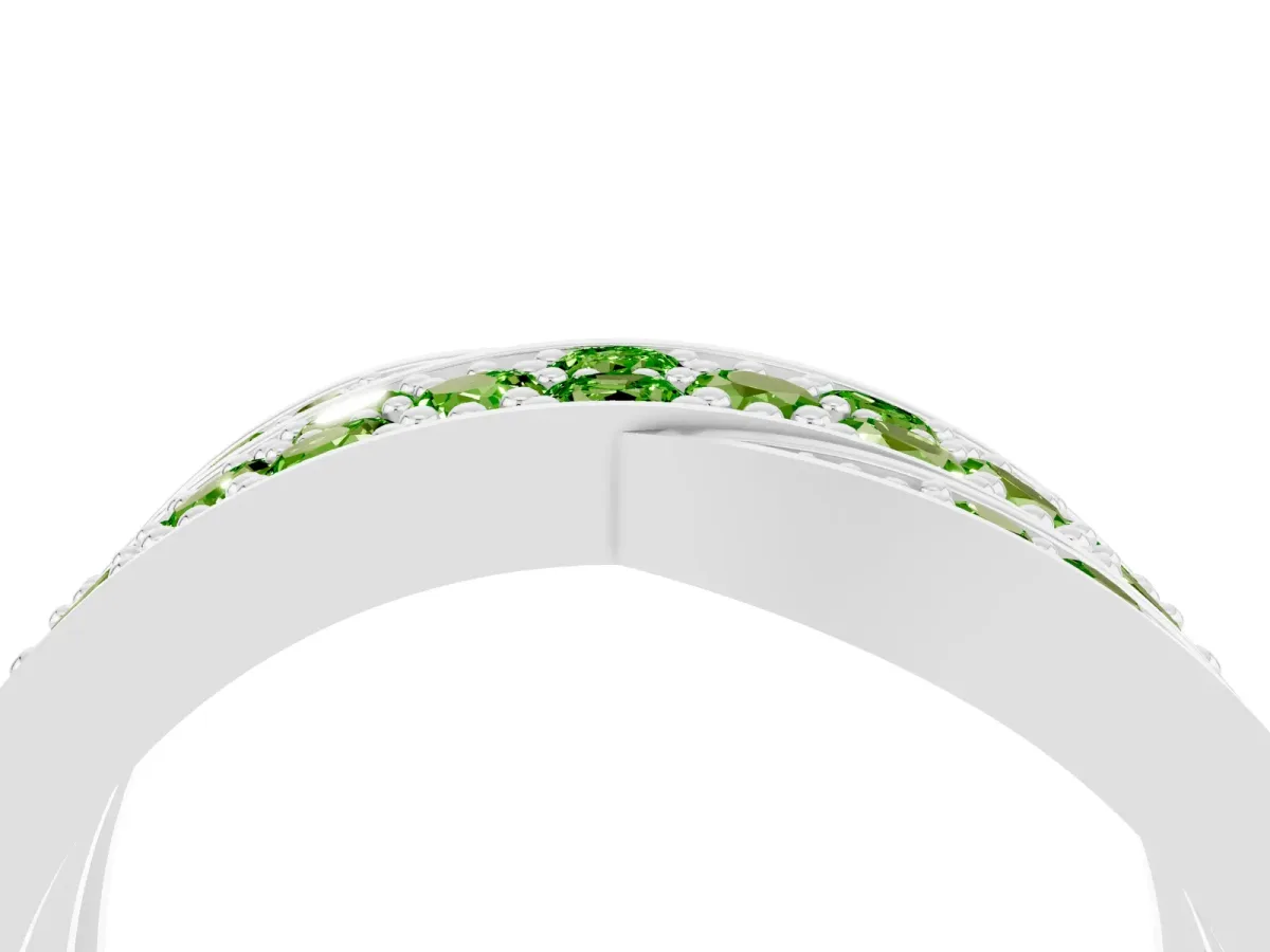Pavé Round Peridot Crossover Band with Bead Prong Setting Platinum