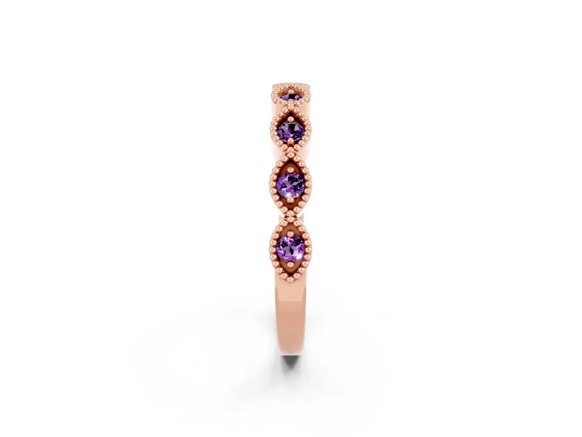 Milgrain Marquise Amethyst Half Eternity Band with Bezel Setting Rose gold