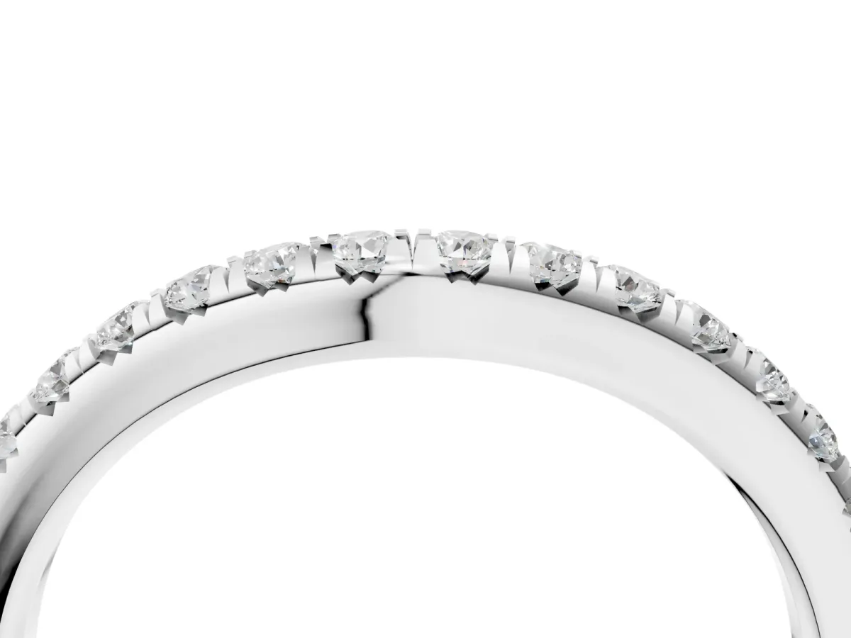 Round Diamond Pavé Curved Band with Shared Prong Setting Silver