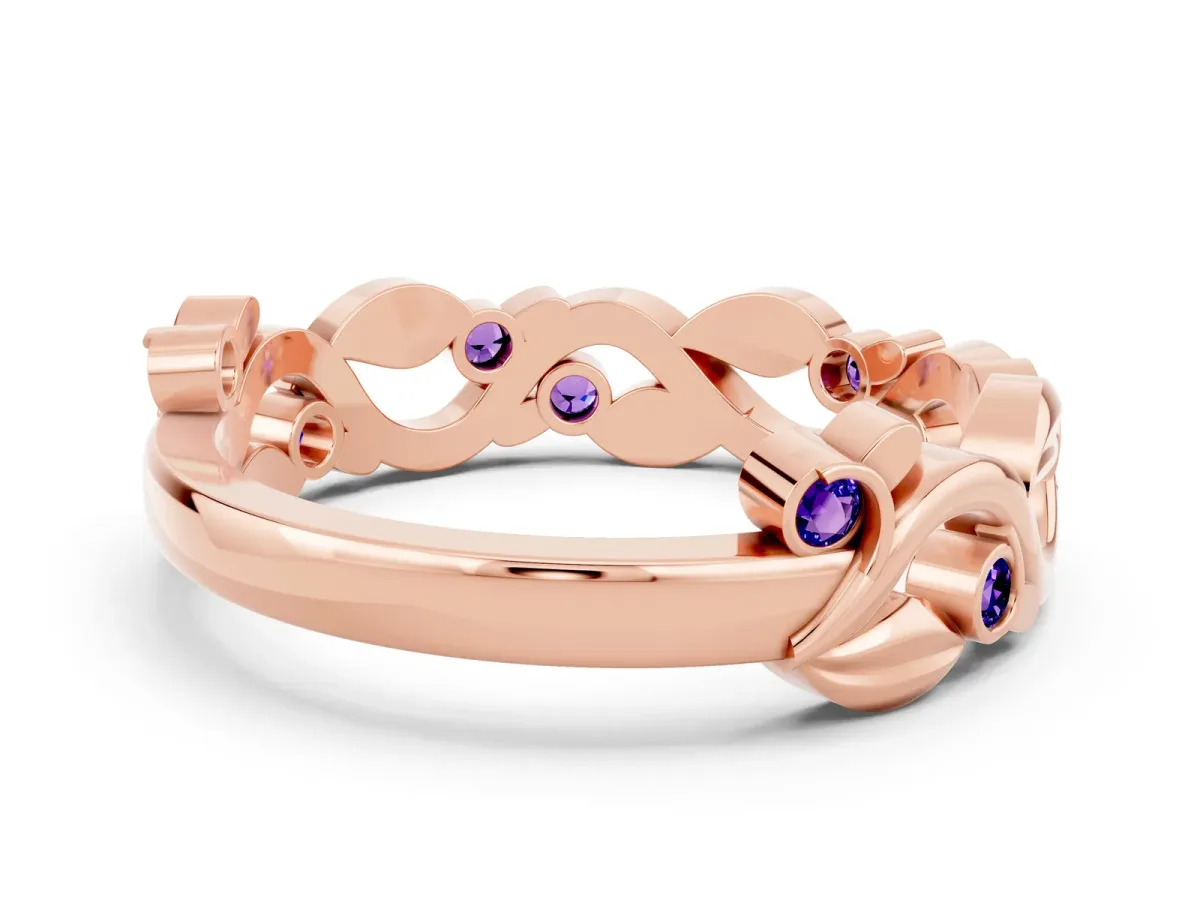 Round Tanzanite Leaf Eternity Band with Bezel Setting Rose gold