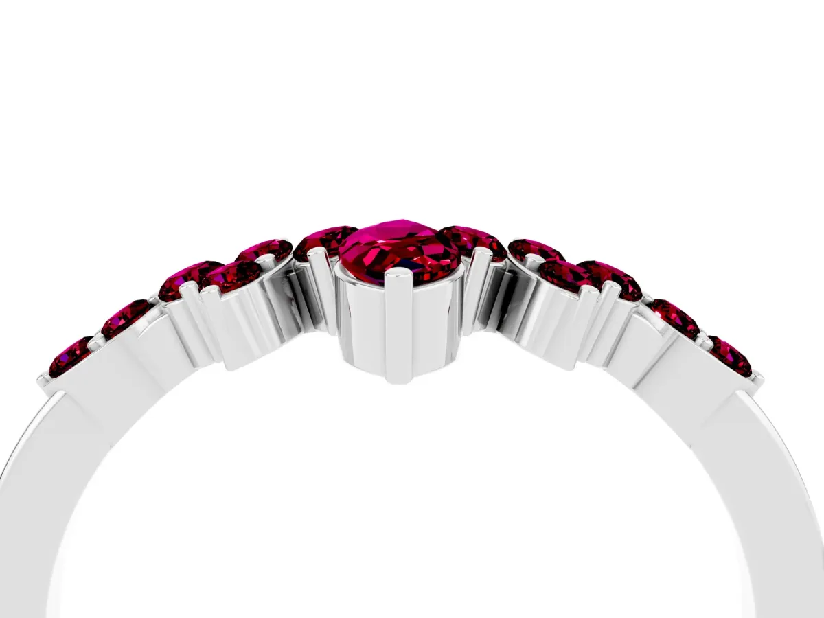 Marquise and Round Garnet Chevron Band with Prong Setting Silver
