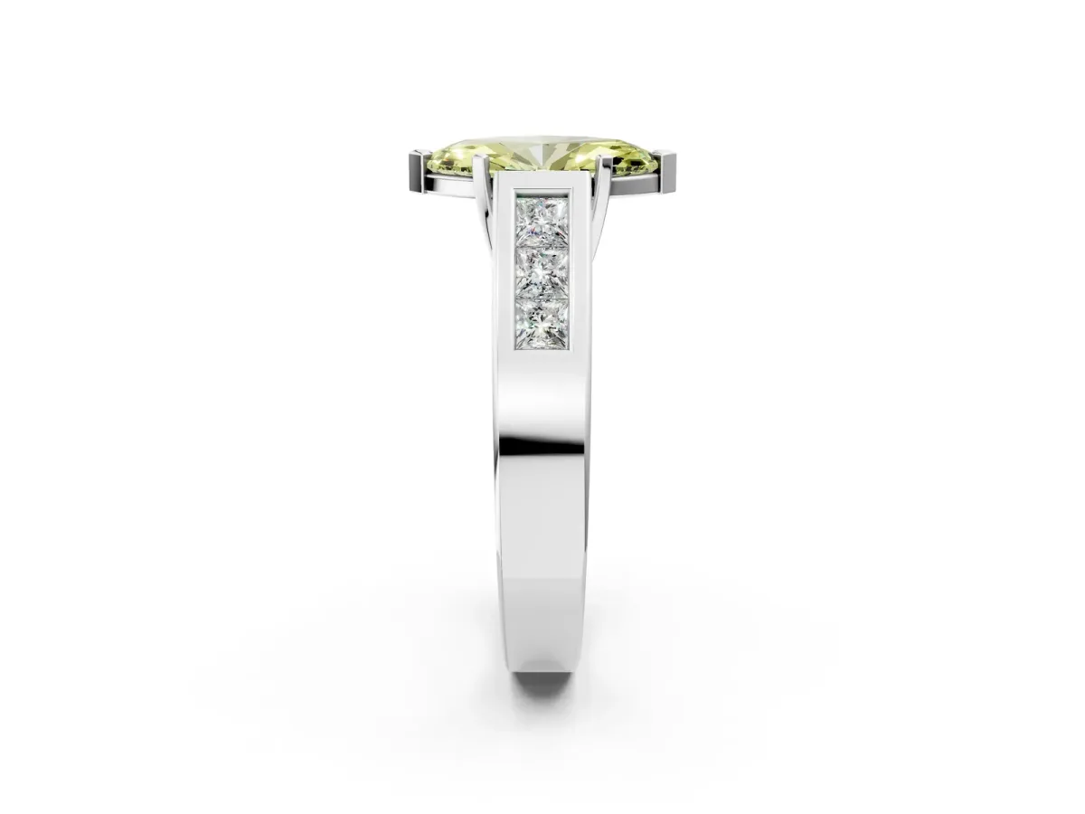 Fancy Yellow Marquise Cut Cut Channel Set Solitaire Ring with Four-Prong Setting Platinum