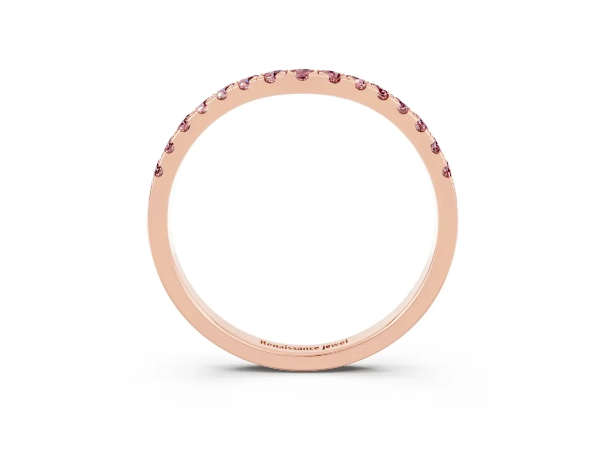 Curved Pavé Round Morganite Wedding Band with Shared Prong Setting Rose gold