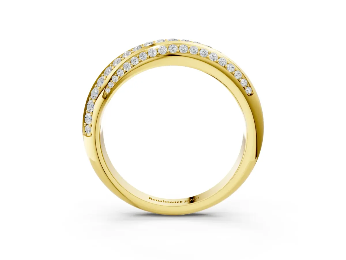 Double Row Pavé Round Diamond Channel Set Band Yellow gold
