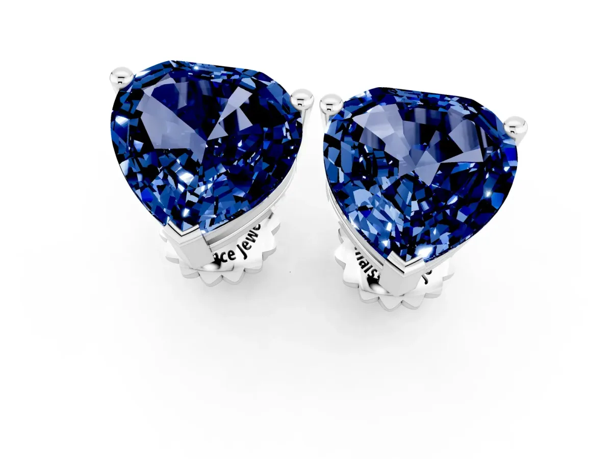 Heart Cut Blue Sapphire Stud Earrings Silver